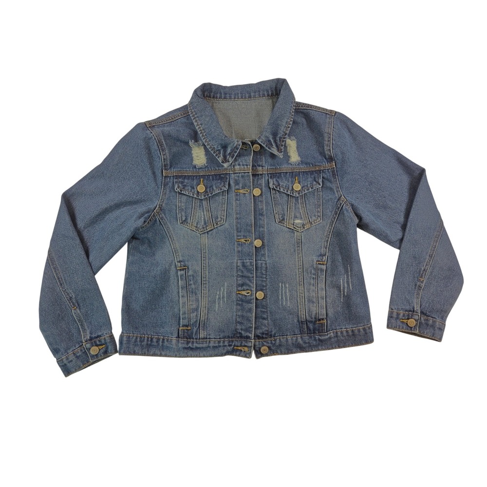 Unbranded Denim Blue Jean‎ Jacket Coat Button Up Thrashed Destressed Women M